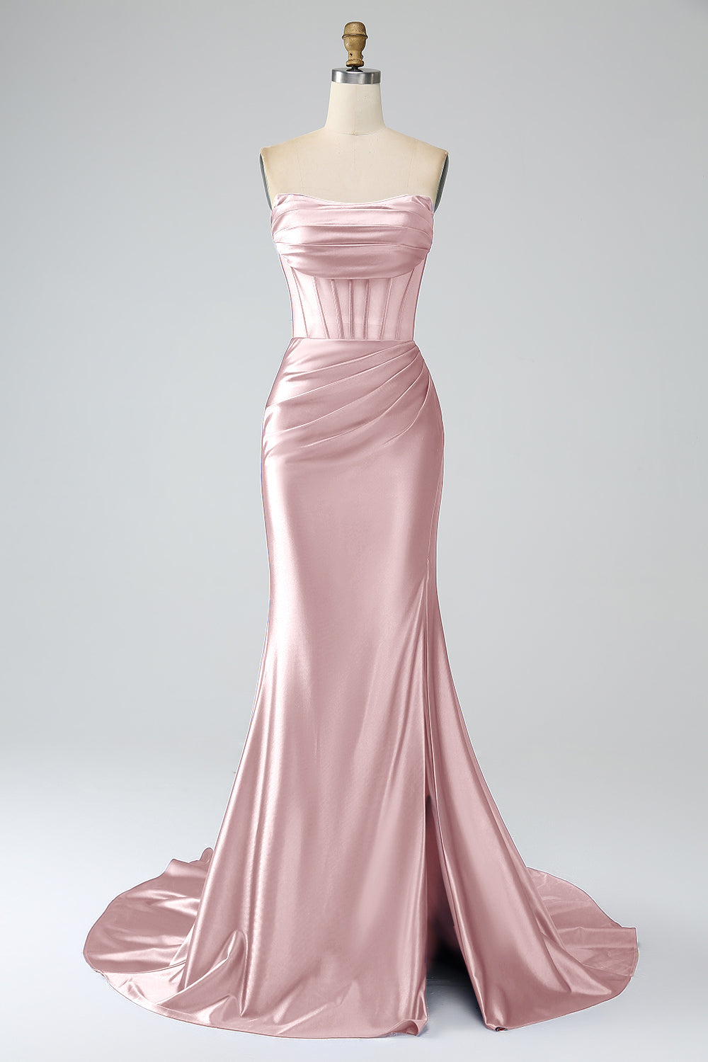 Robe de bal longue bustier sirène bleu roi avec fente