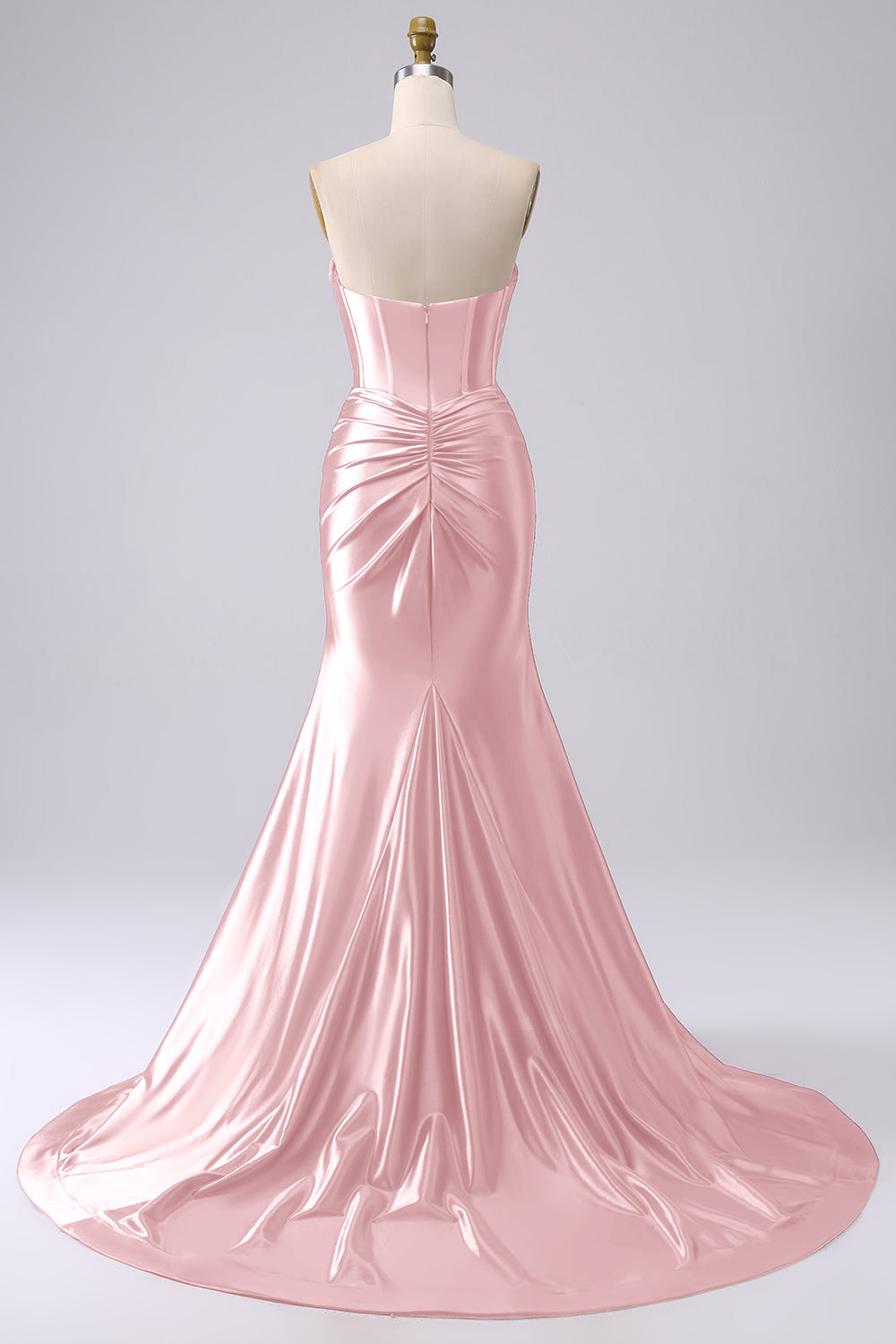 Robe de bal longue corsetée cœur sirène fuchsia pailletée avec fente