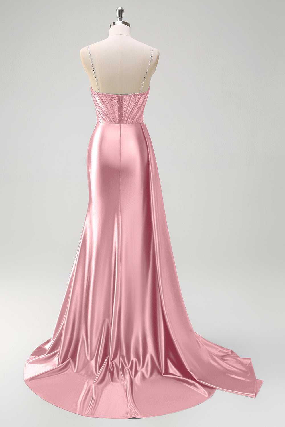 Vestido de Baile Sirena Escote en V con Corset, Entrenador Watteau, Bordado y Abertura