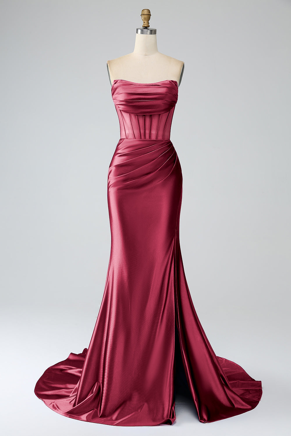 Robe de bal longue bustier sirène bleu roi avec fente
