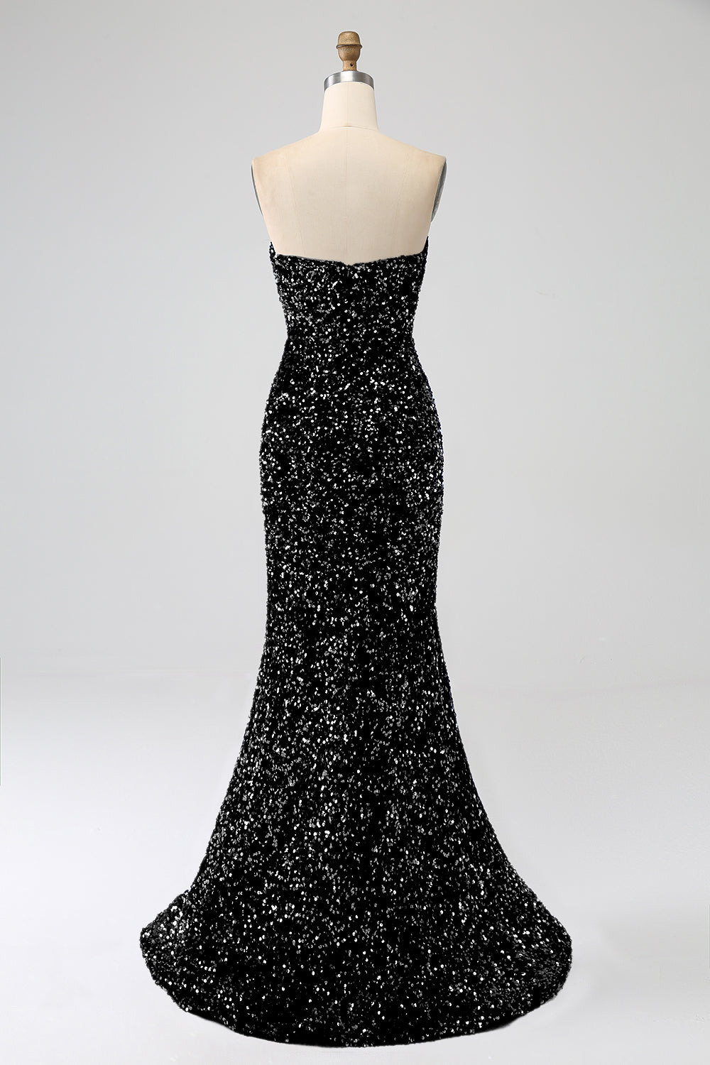 Robe de bal sirène longue rouge sans bretelles à paillettes avec fente