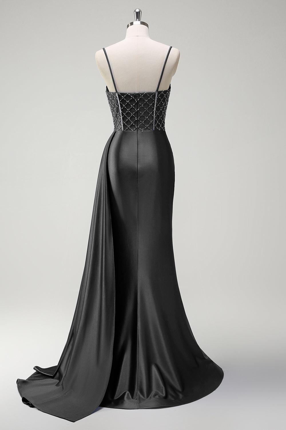 Robe longue de bal en satin plissée avec corset perlé sirène violet scintillant et fente