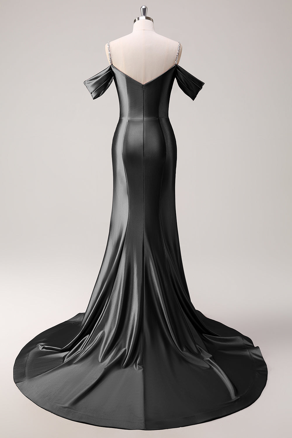 Robe de bal longue en satin froncé à paillettes épaules dénudées sirène dorée scintillante