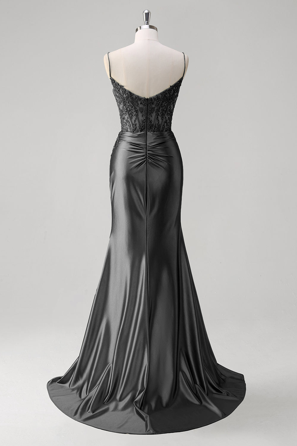 Robe de bal bustier plissée coupe sirène vert émeraude à fines bretelles