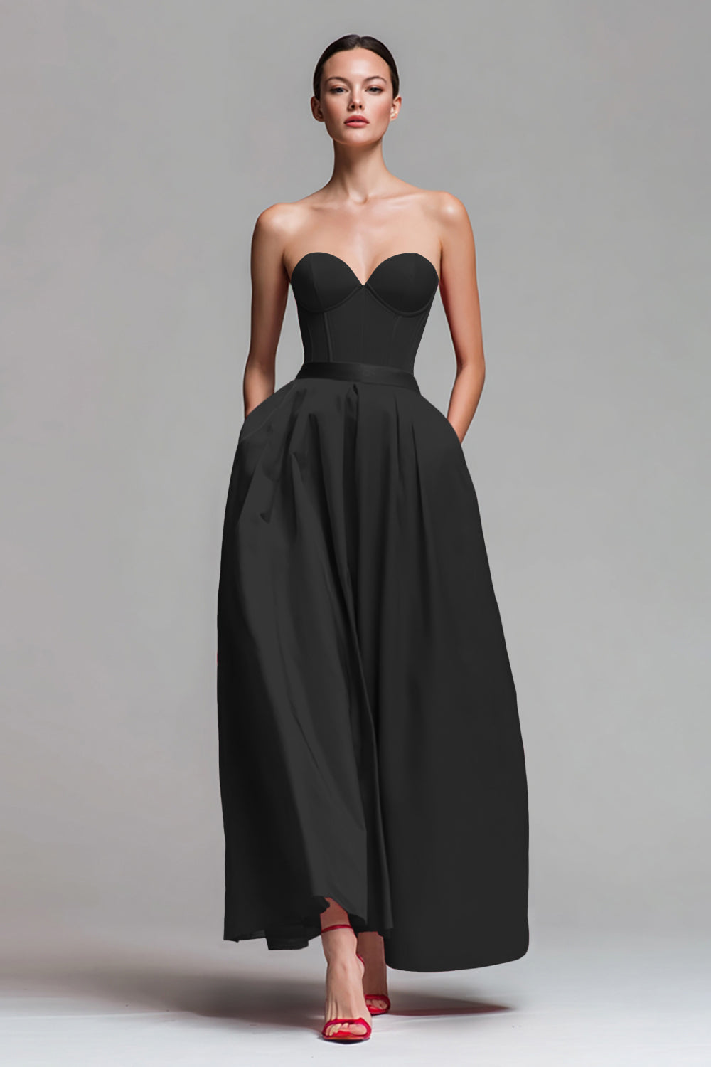 Strapless Red And Fuchsia Corset A Line Formal Dress