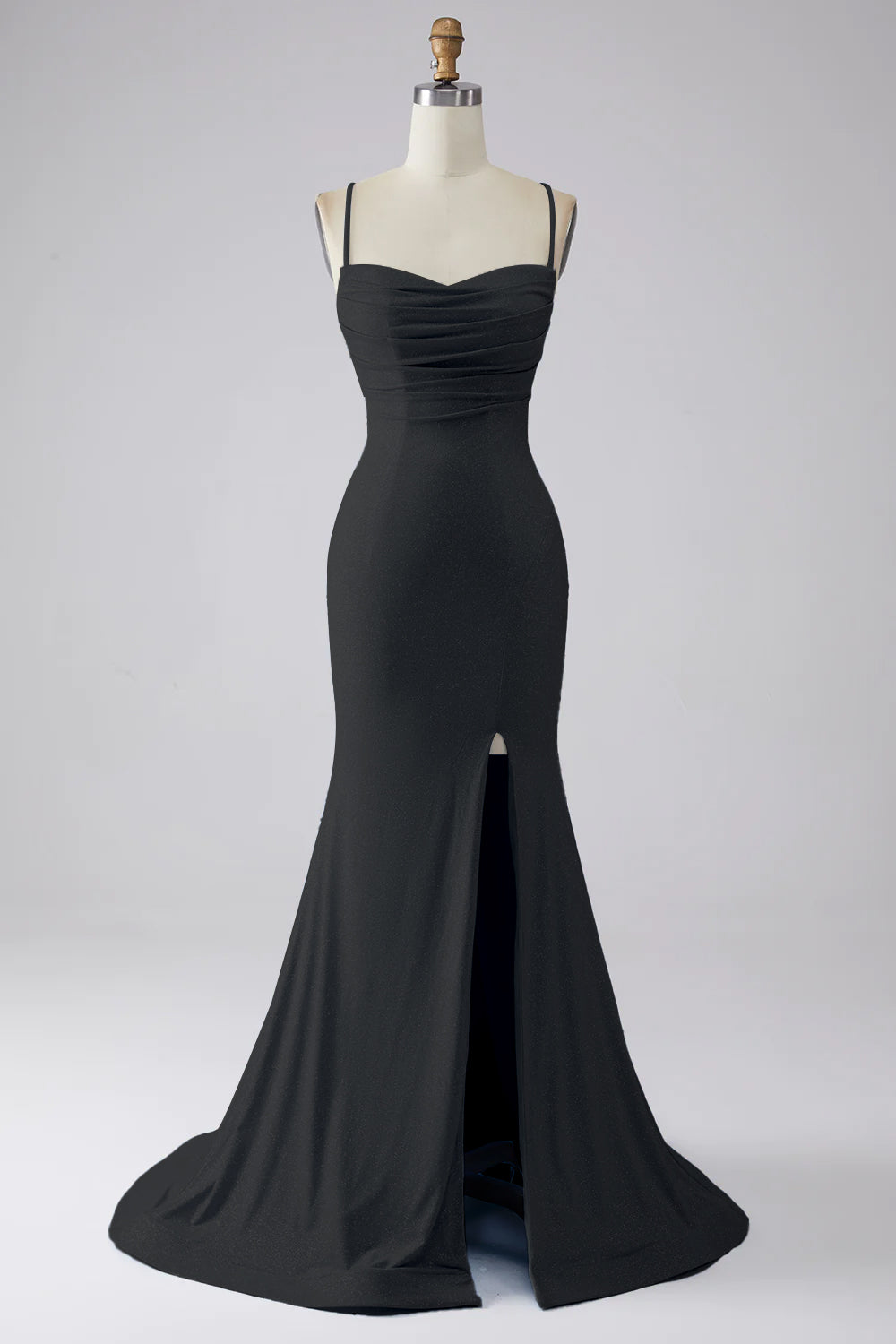 Robe de bal sirène fendue bleu clair à paillettes