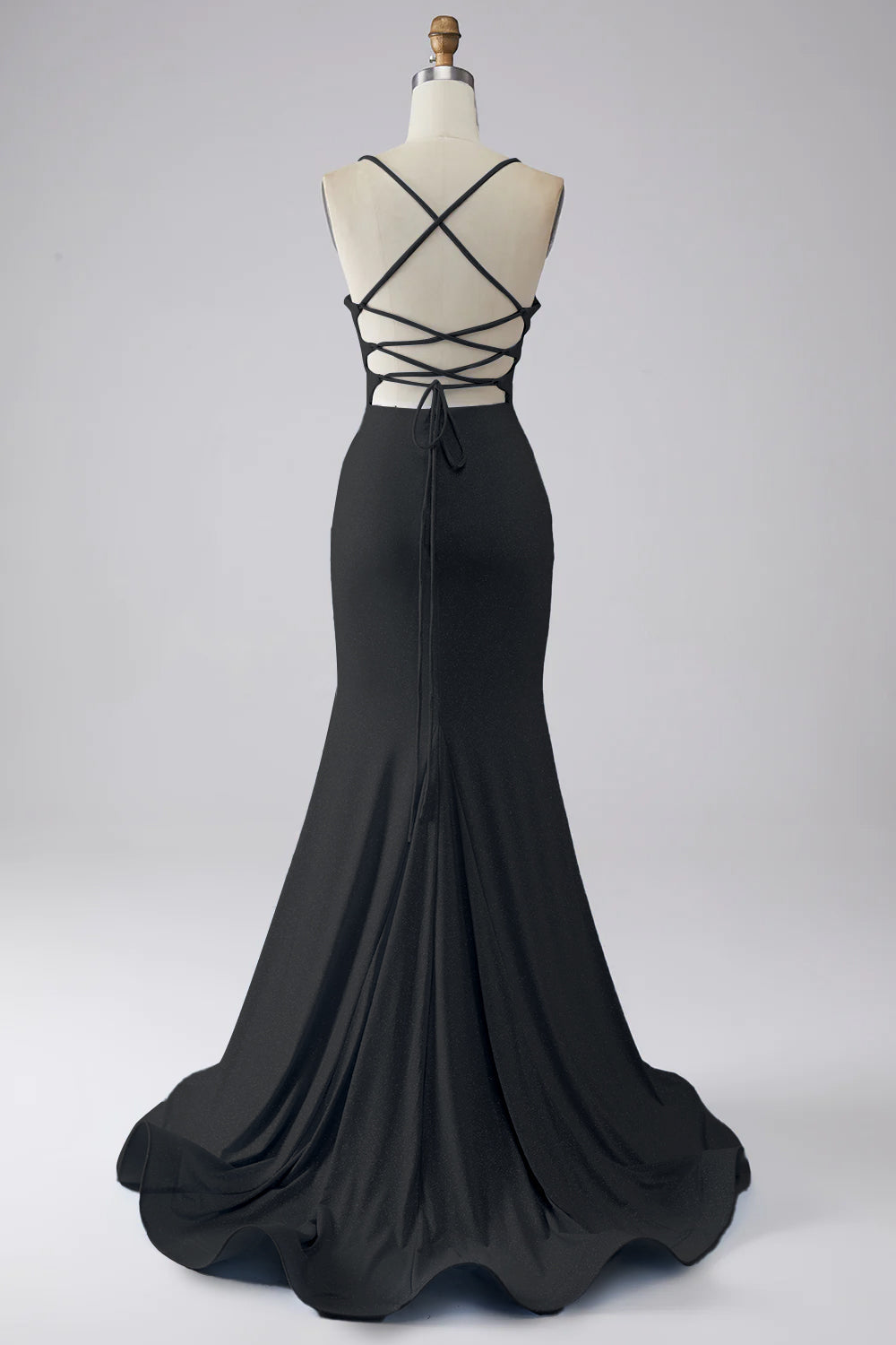 Robe de bal sirène fendue bleu clair à paillettes
