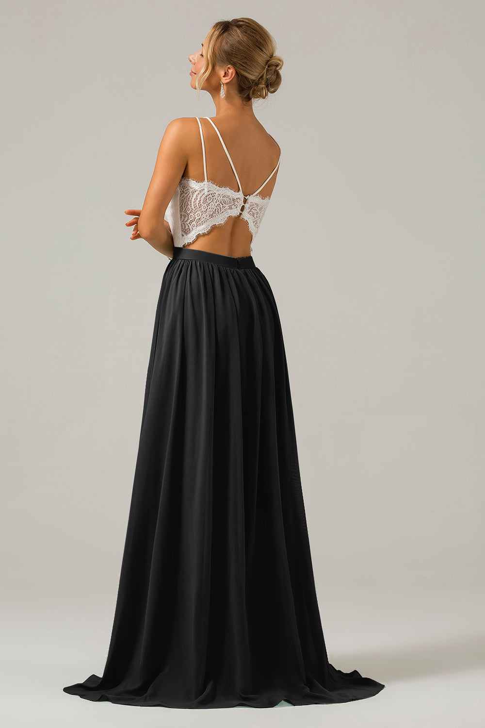 Robe longue de demoiselle d'honneur en mousseline de soie à dos ouvert, style bohème, couleur eucalyptus, avec dentelle