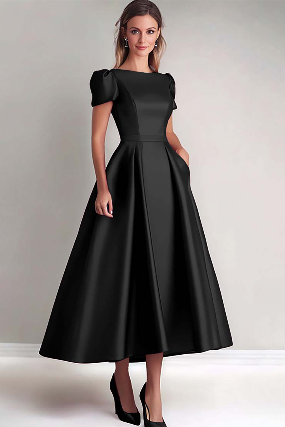 Fuchsia A-Line Dress with Puffy Sleeves for the Godmother