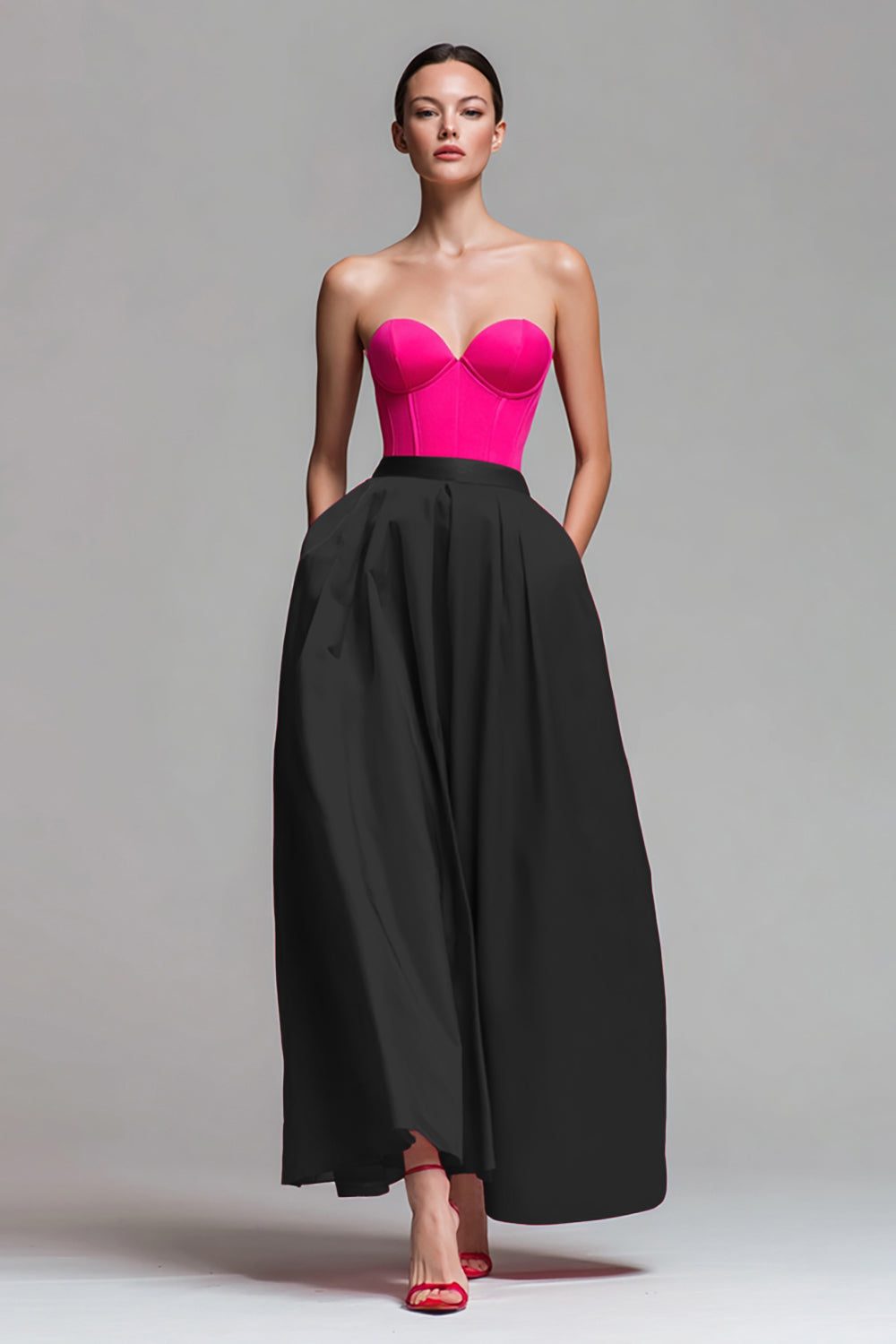 Strapless Red And Fuchsia Corset A Line Formal Dress