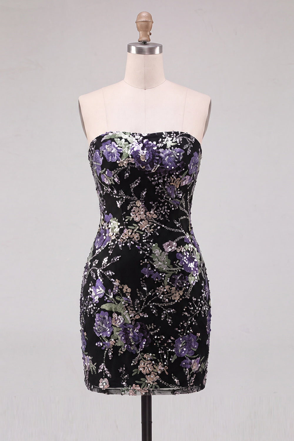 Pink Bodycon Strapless Floral Sequins Short Cocktail Dress