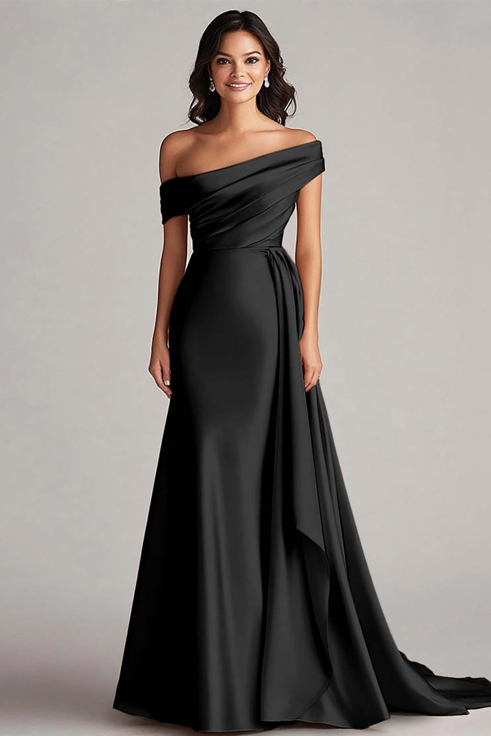 One-Shoulder Pleated Champagne Sheath Long Formal Dress