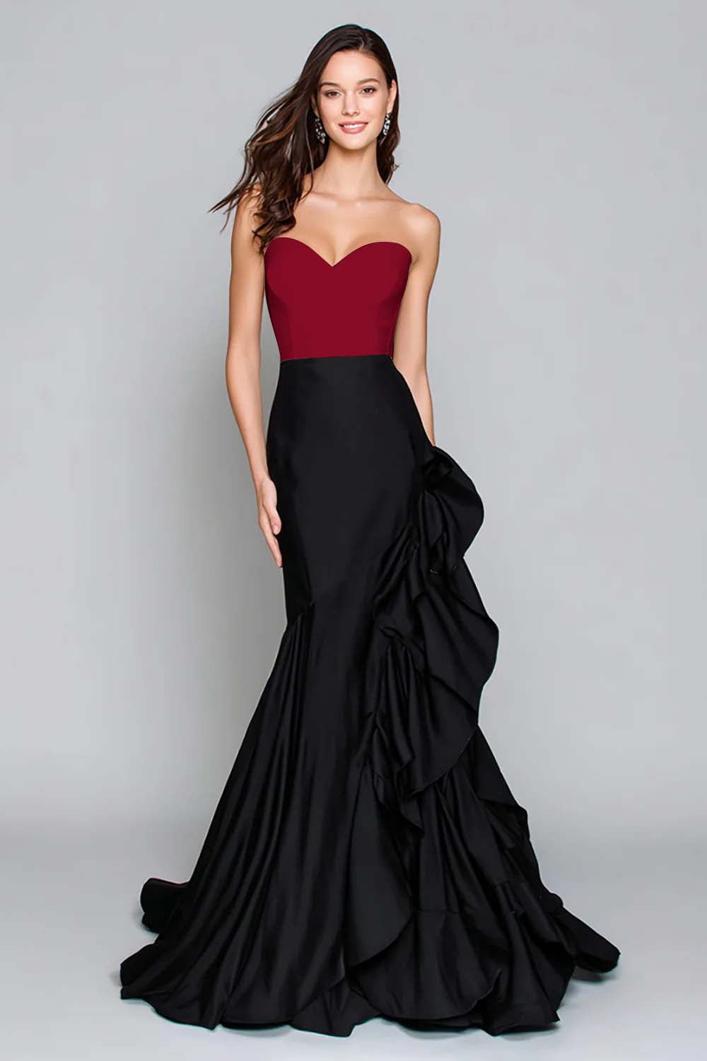 Black and White Mermaid Sweetheart Formal Dress with Ruffles