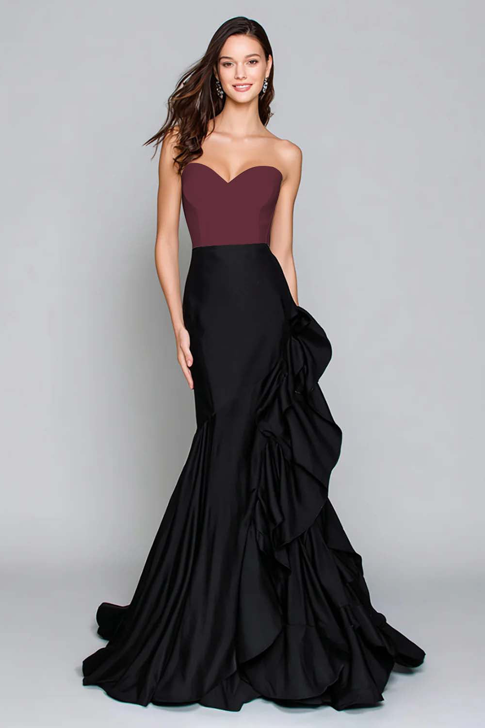 Black and White Mermaid Sweetheart Formal Dress with Ruffles