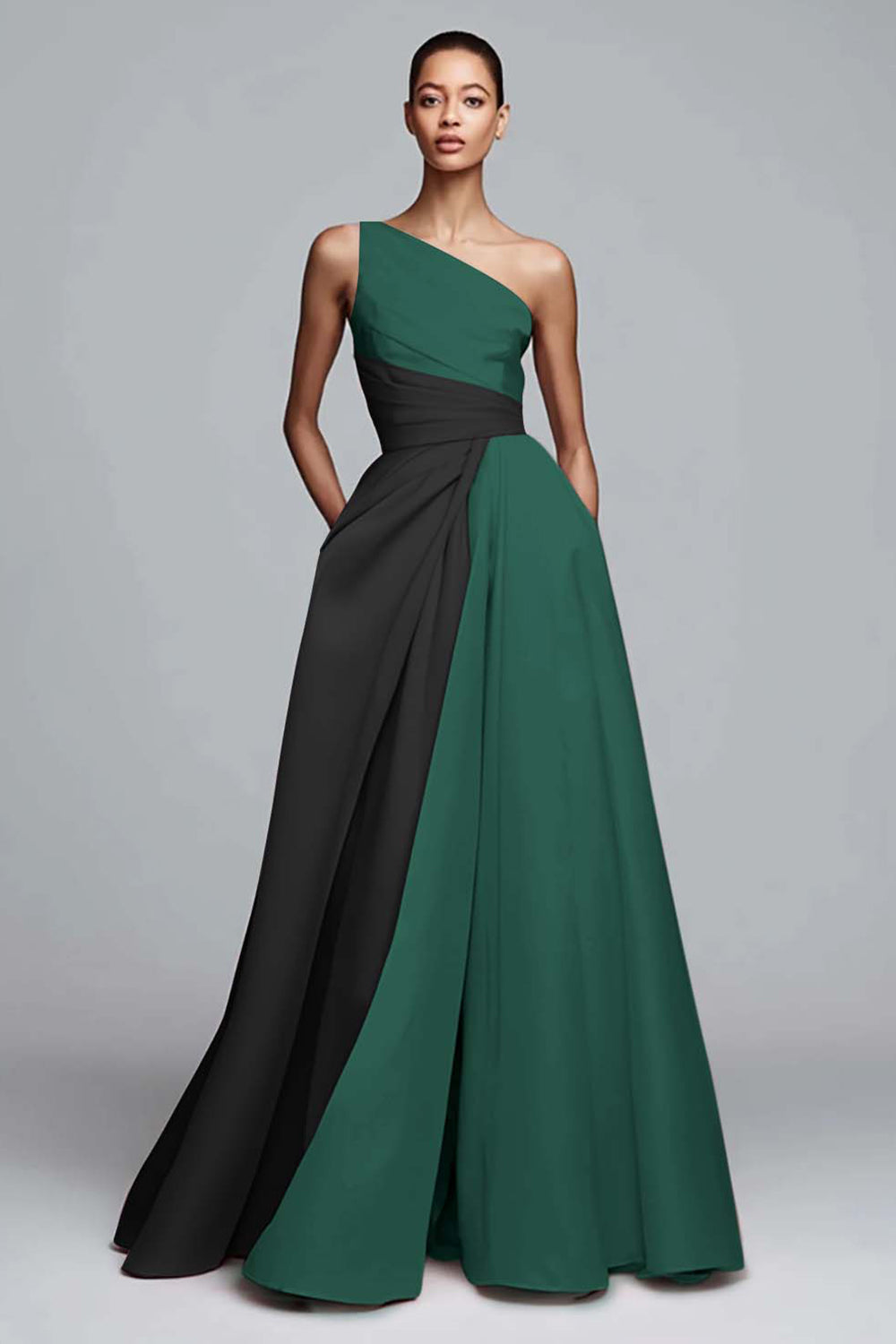 Robe de soirée rose plissée asymétrique à coupe trapèze