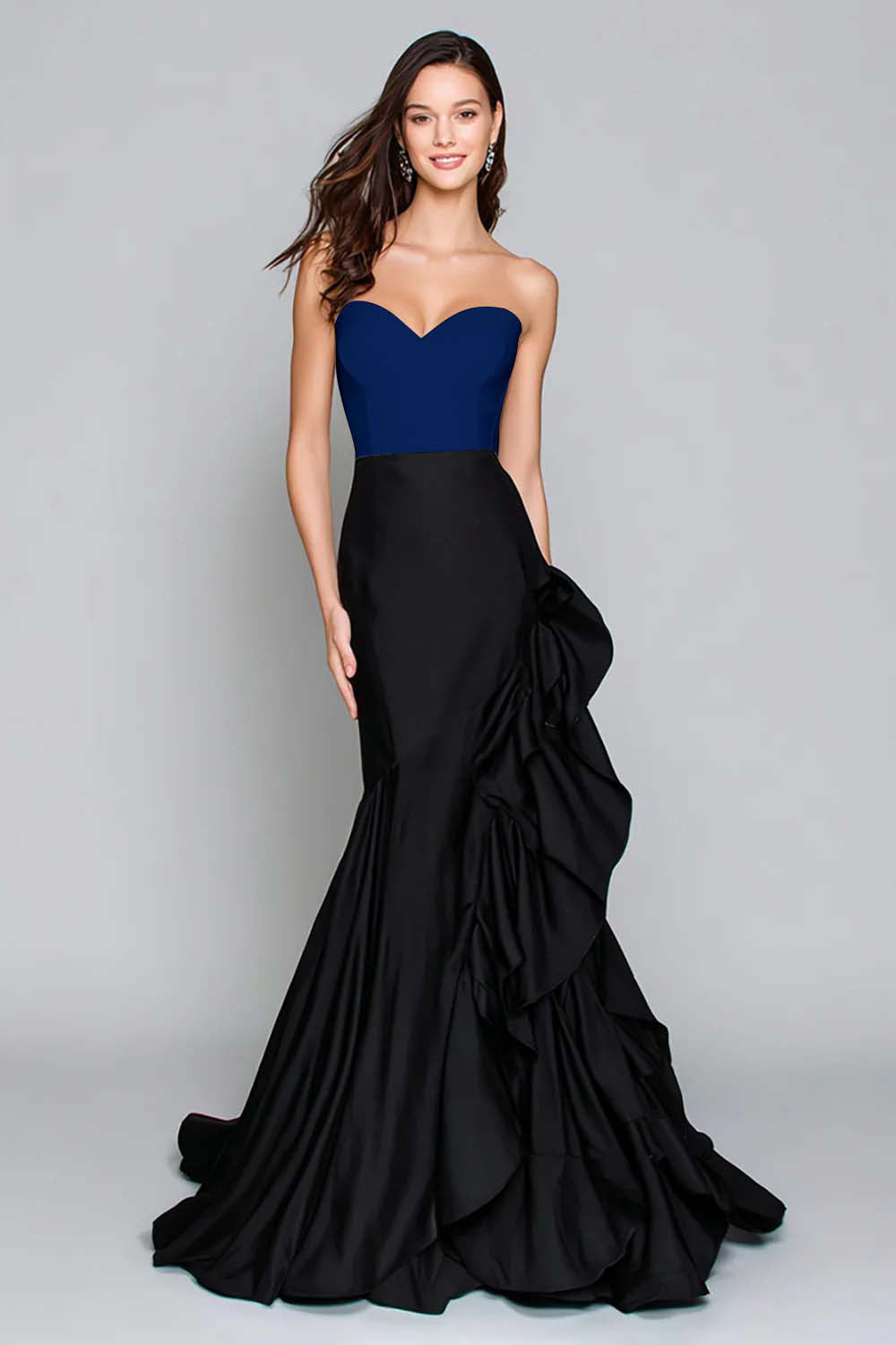Black and White Mermaid Sweetheart Formal Dress with Ruffles