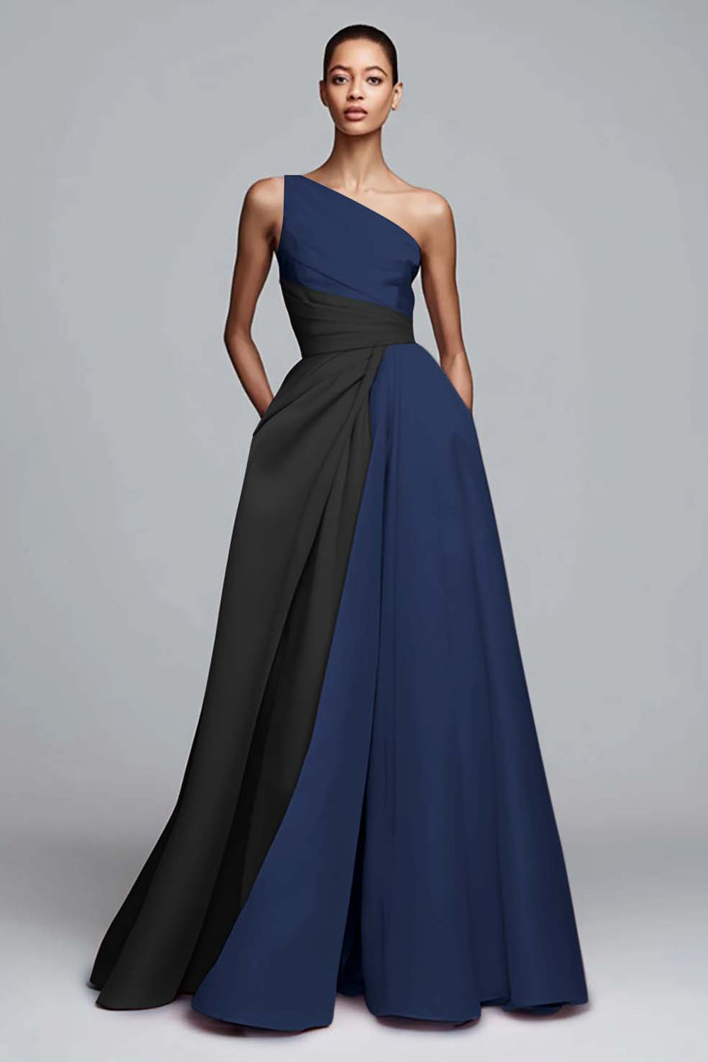 Robe de soirée rose plissée asymétrique à coupe trapèze