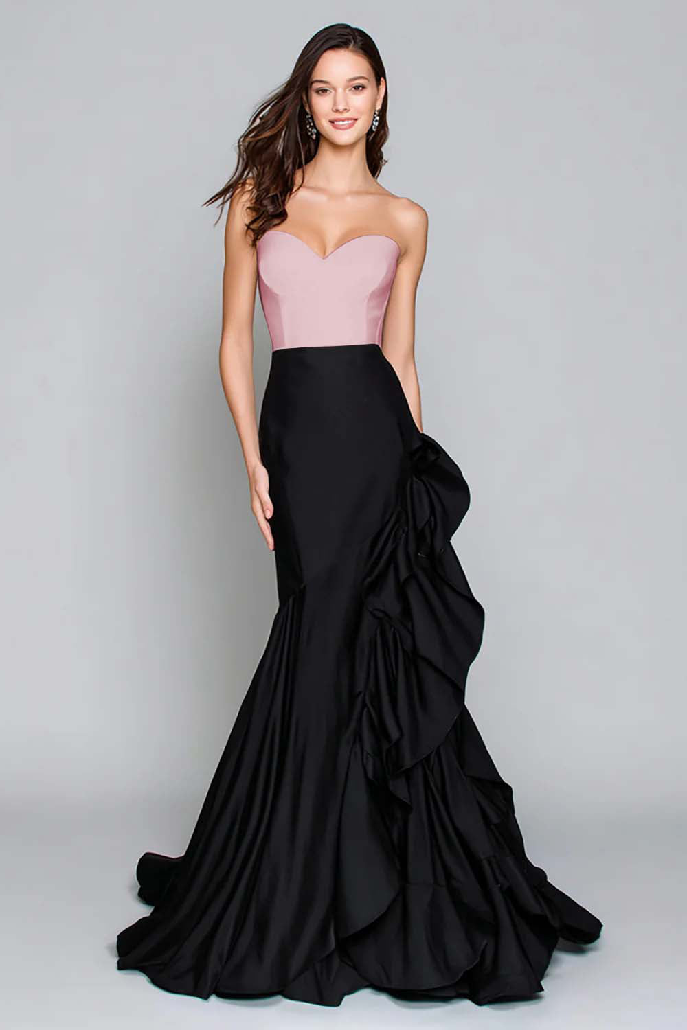 Black and White Mermaid Sweetheart Formal Dress with Ruffles