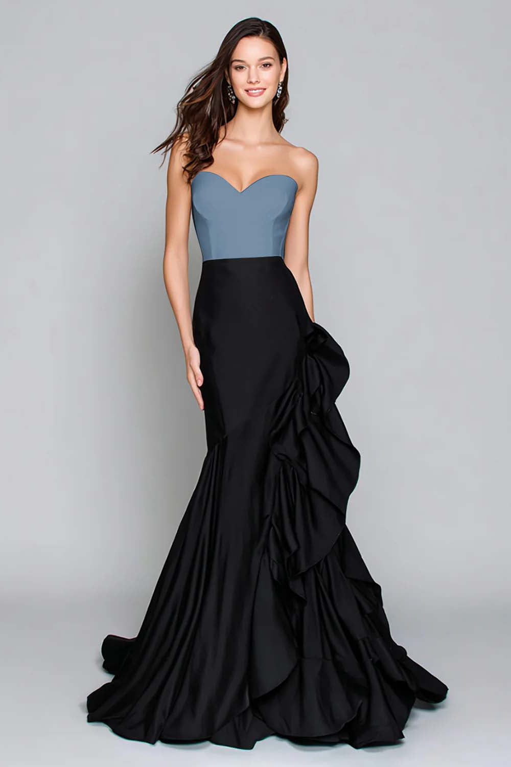 Black and White Mermaid Sweetheart Formal Dress with Ruffles