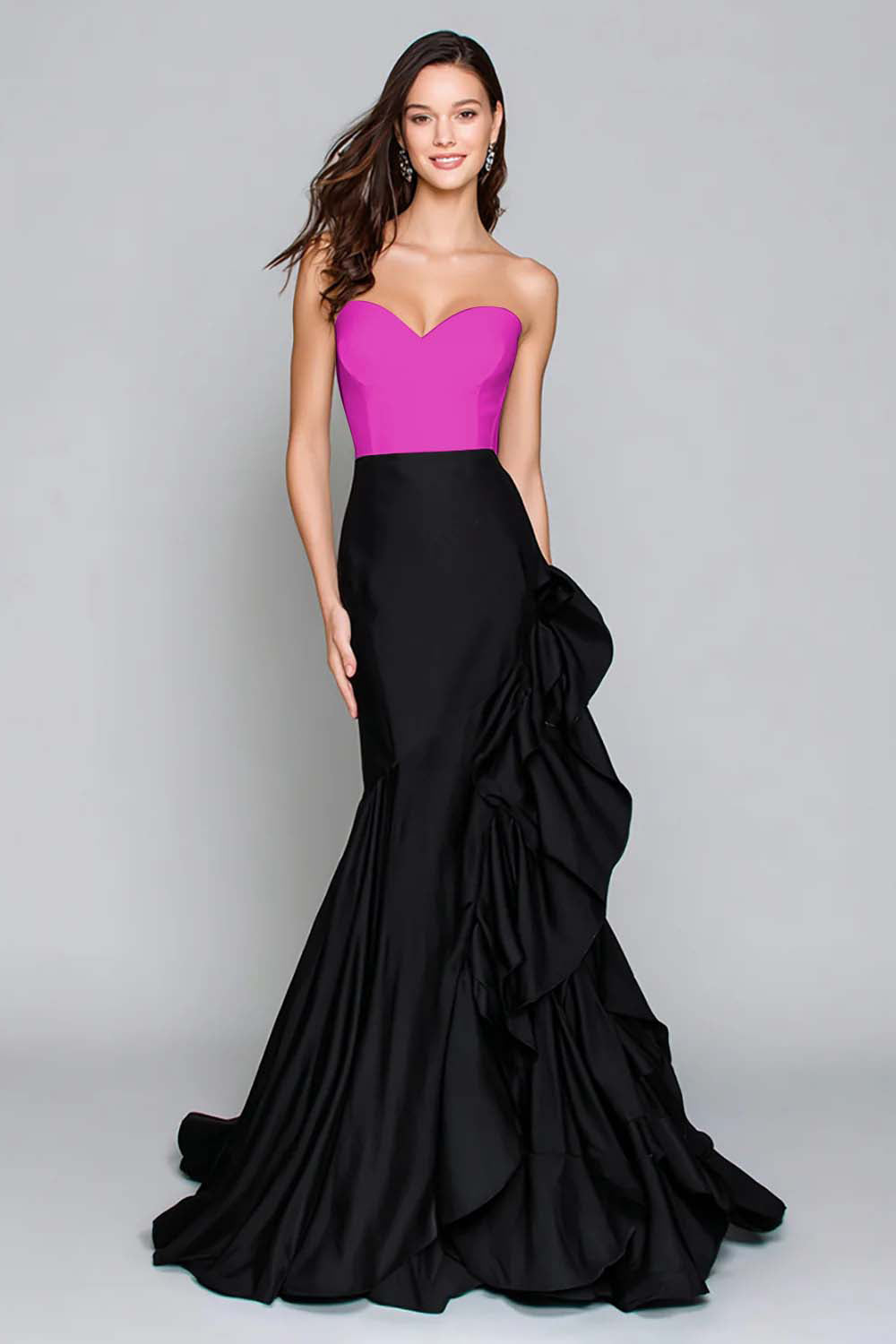 Black and White Mermaid Sweetheart Formal Dress with Ruffles