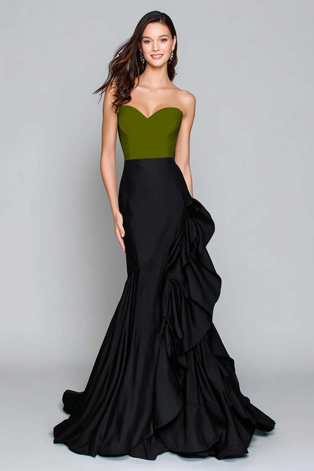 Black and White Mermaid Sweetheart Formal Dress with Ruffles