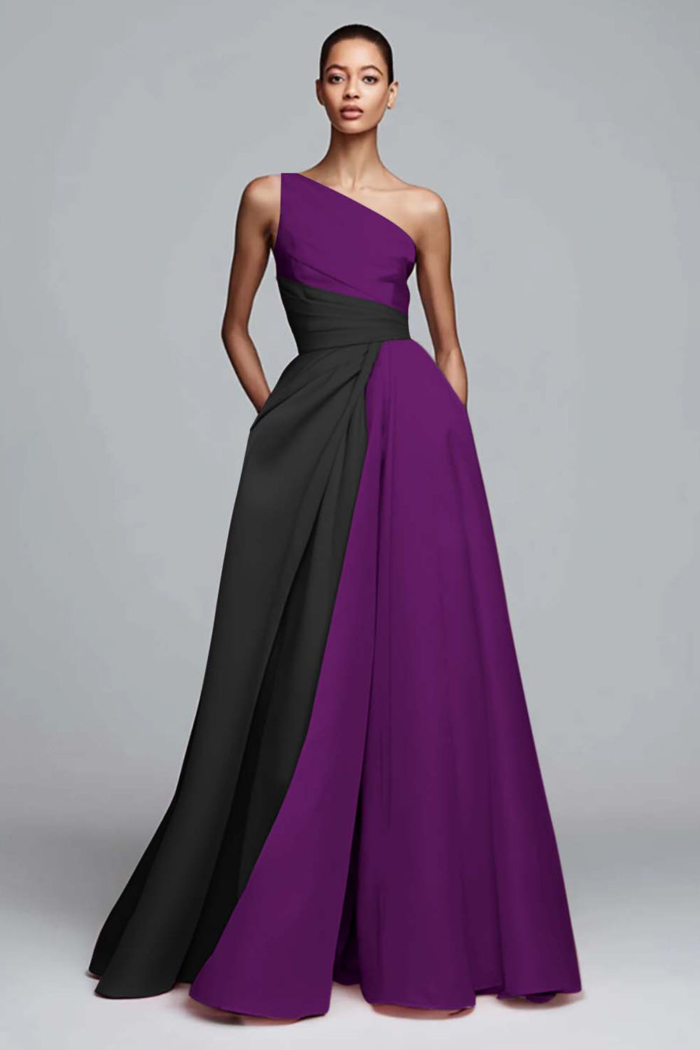 Robe de soirée rose plissée asymétrique à coupe trapèze