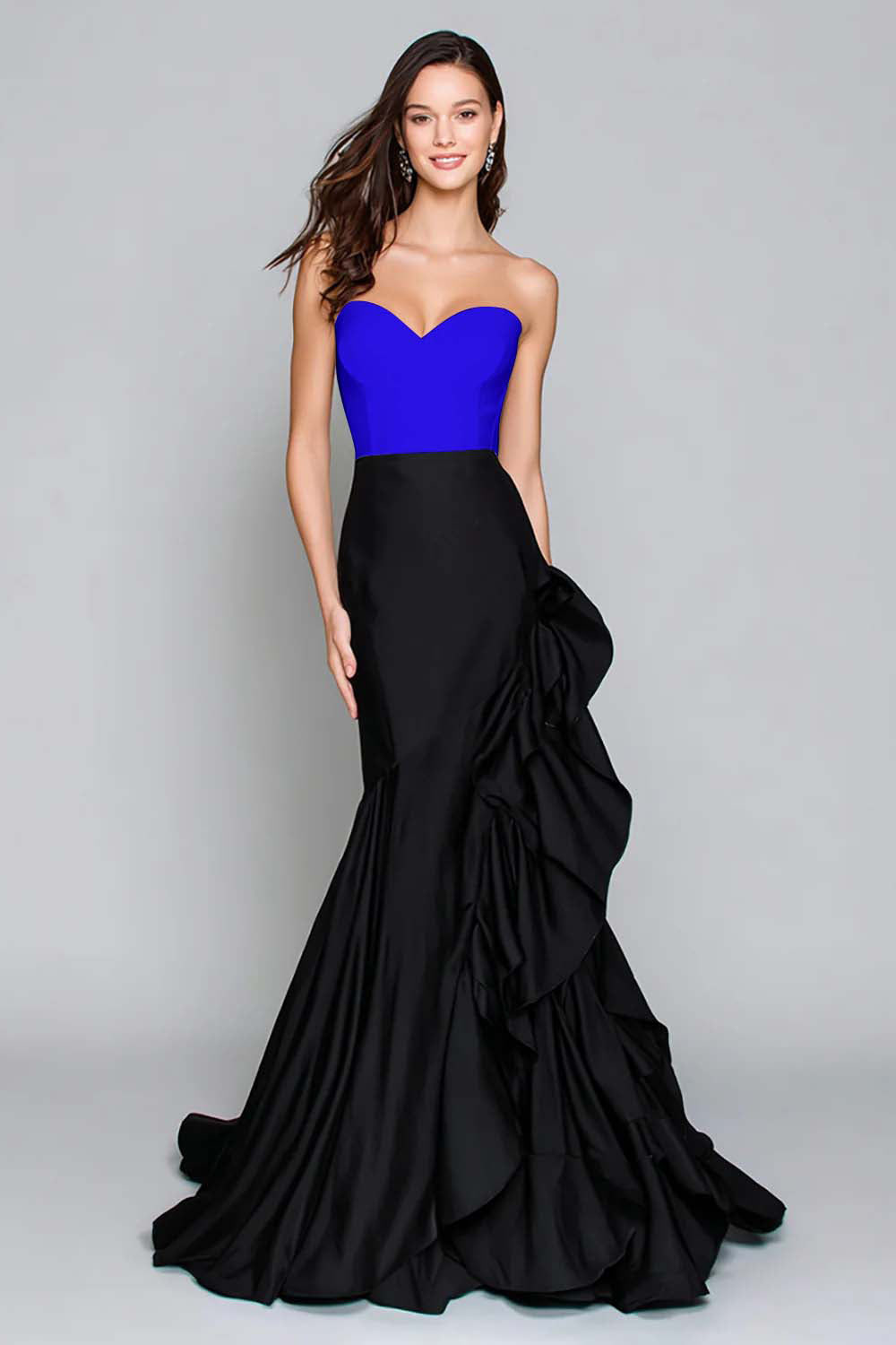 Black and White Mermaid Sweetheart Formal Dress with Ruffles