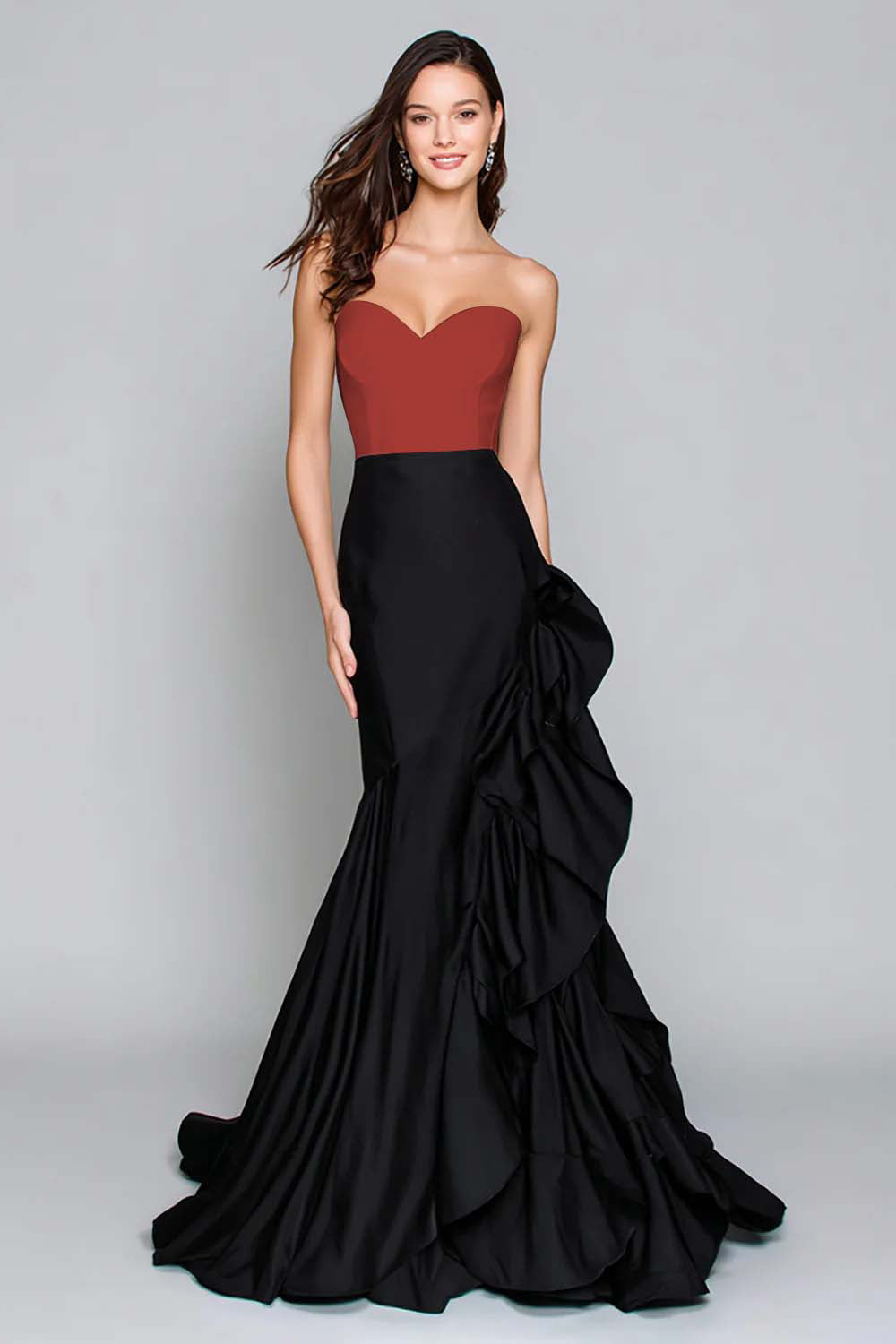 Black and White Mermaid Sweetheart Formal Dress with Ruffles