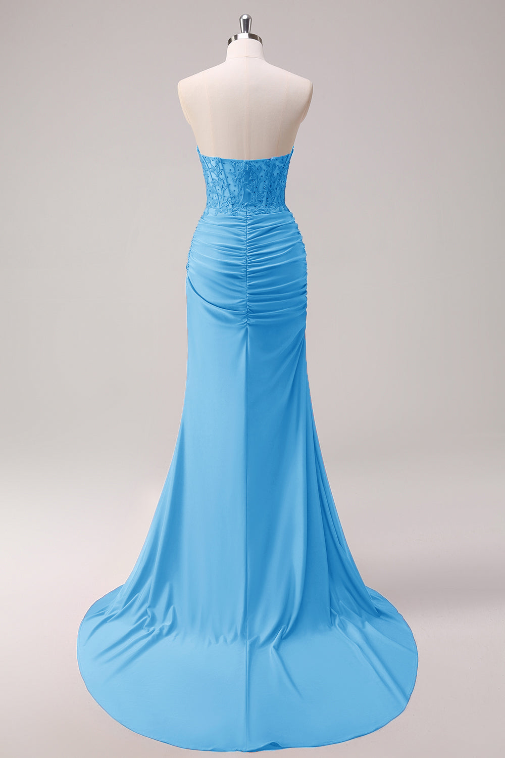 Corset Dark Green Mermaid Strapless Ruched Corset Long Prom Dress with Slit