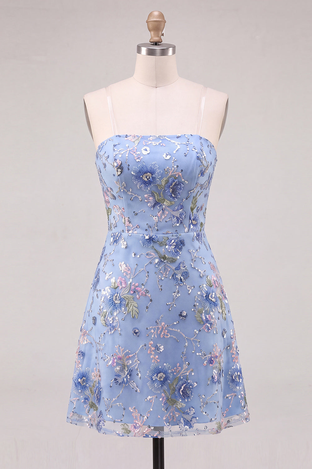 Strapless Pink A-Line Floral Sequins Short Cocktail Dress