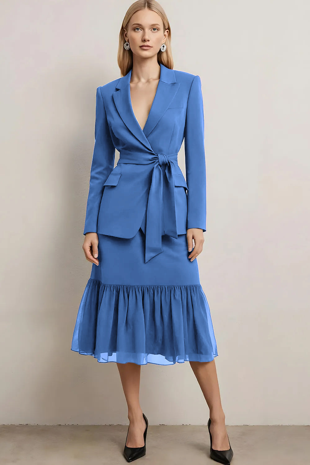 Dark Purple 2 Piece Peak Lapel Pencil Midi Business Suits