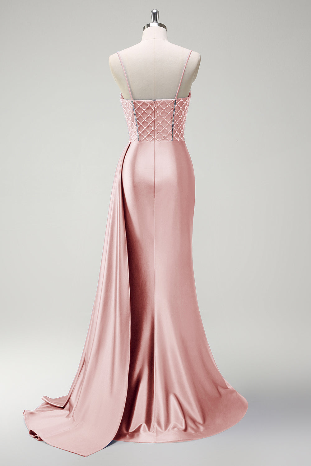 Robe longue de bal en satin plissée avec corset perlé sirène violet scintillant et fente