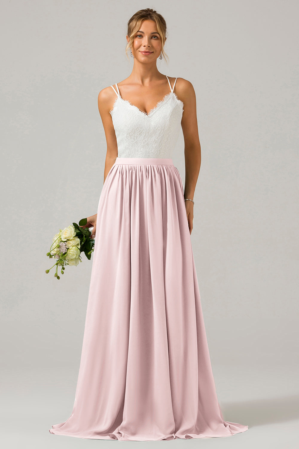 Robe longue de demoiselle d'honneur en mousseline de soie à dos ouvert, style bohème, couleur eucalyptus, avec dentelle