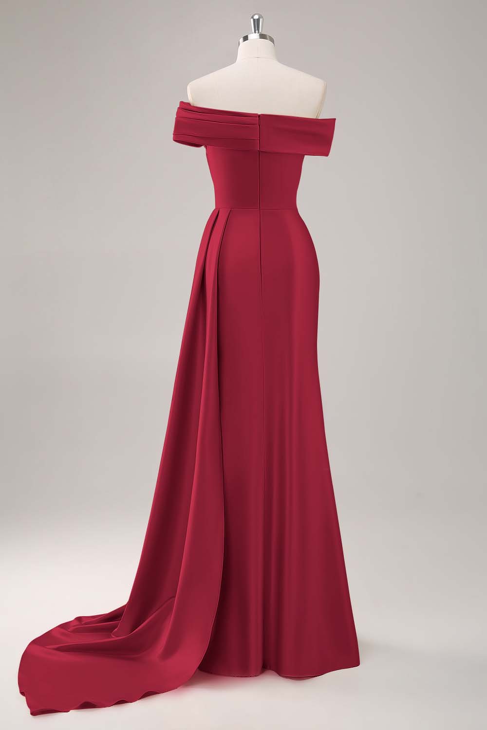 Robe de soirée longue satinée champagne plissée asymétrique