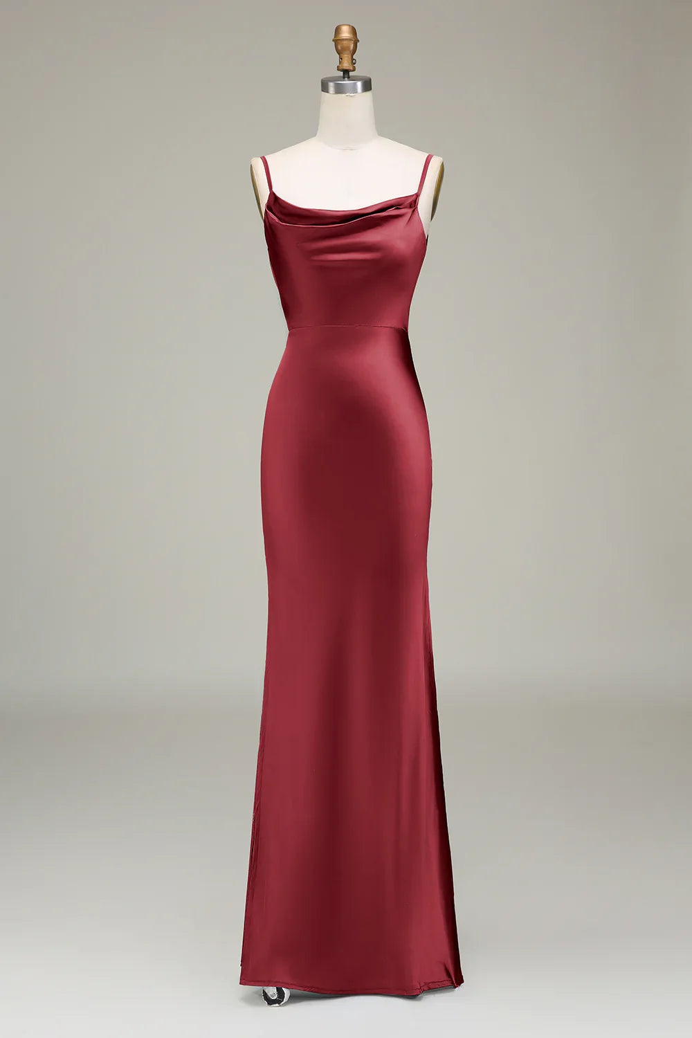 Dusty Blue Sheath Spaghetti Straps Satin Long Bridesmaid Dress