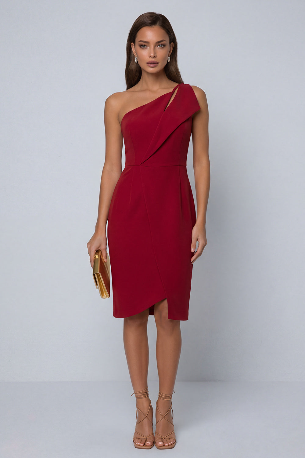 Black Bodycon One Shoulder Midi Work Dress with Slit