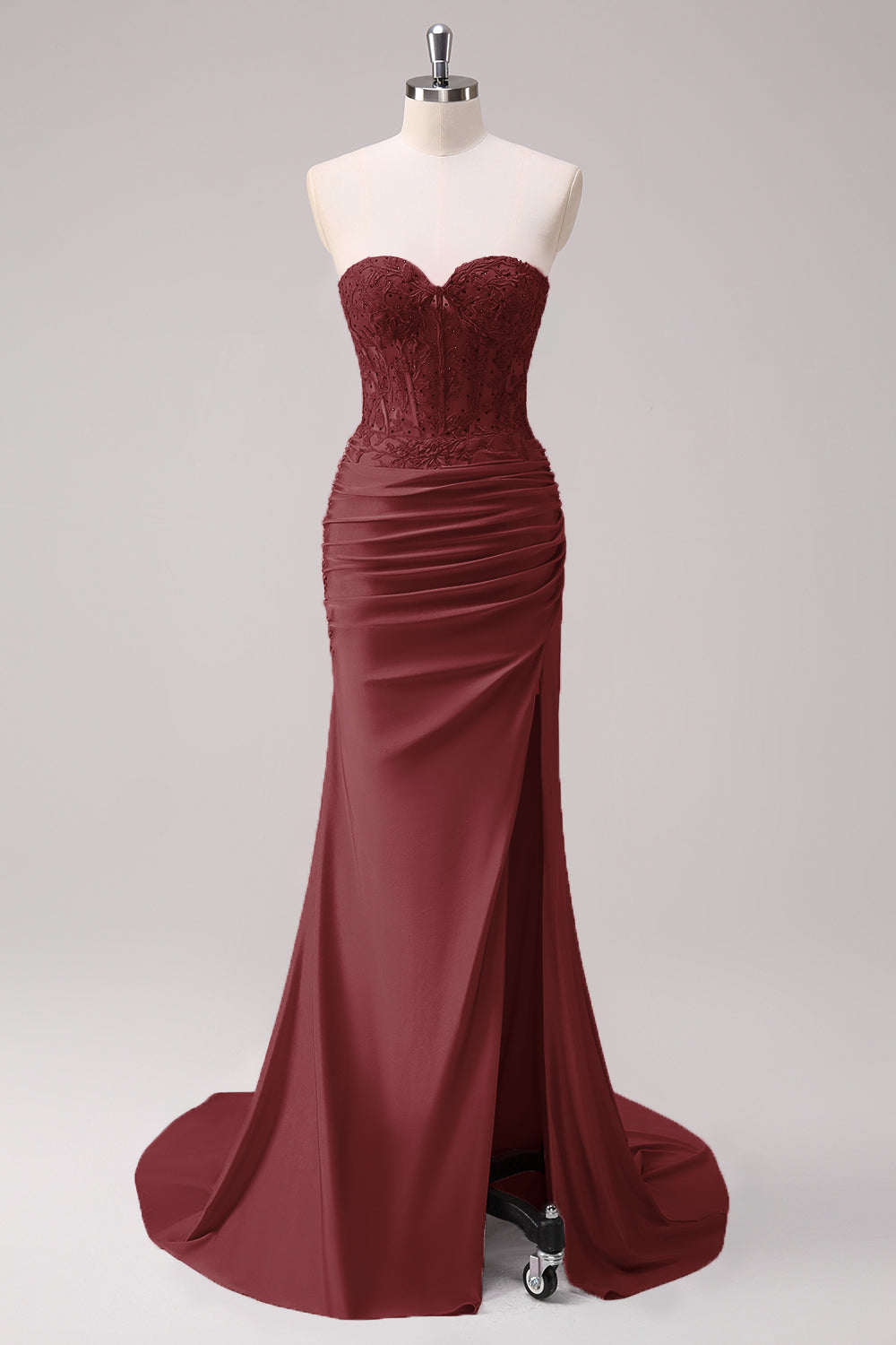 Corset Dark Green Mermaid Strapless Ruched Corset Long Prom Dress with Slit