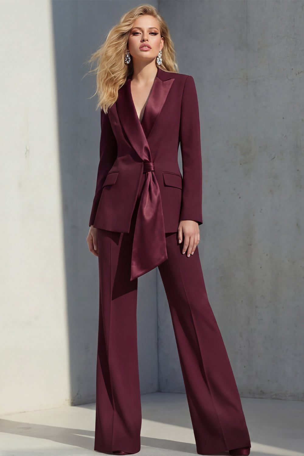 Ensemble de costume de travail 2 pièces rose pour femmes avec revers à encoche et ceinture