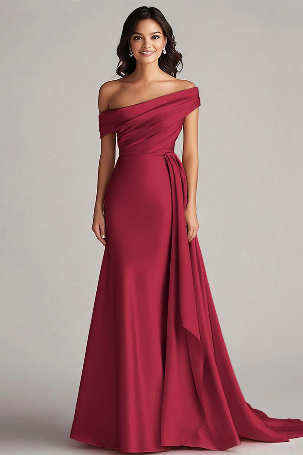 One-Shoulder Pleated Champagne Sheath Long Formal Dress