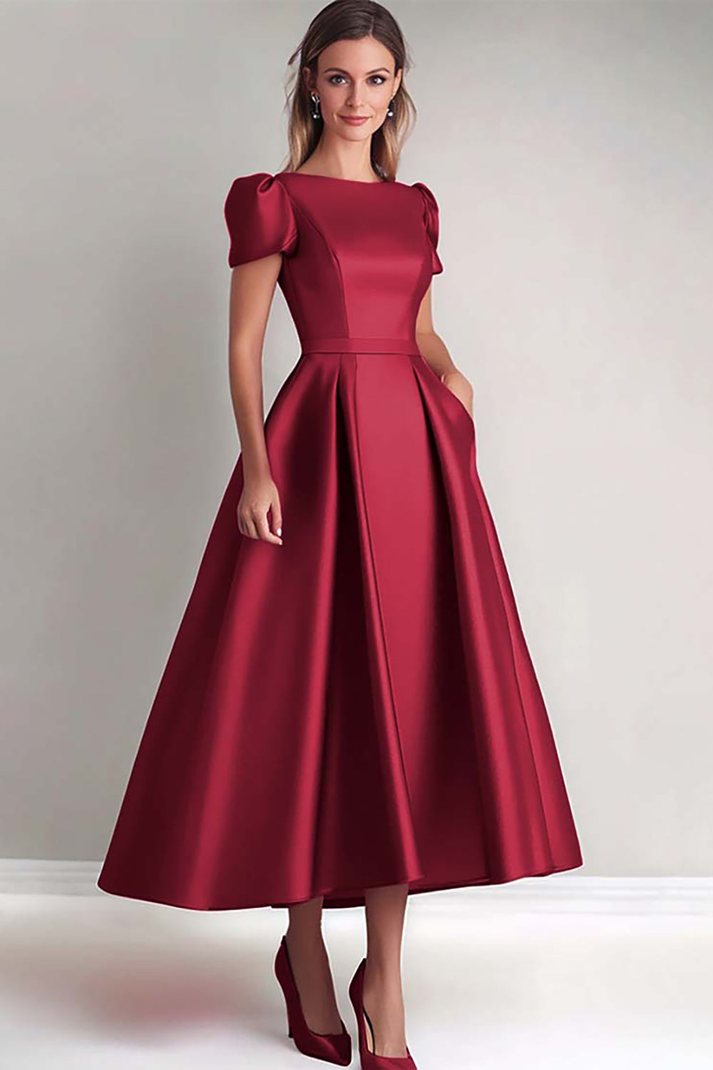 Fuchsia A-Line Dress with Puffy Sleeves for the Godmother