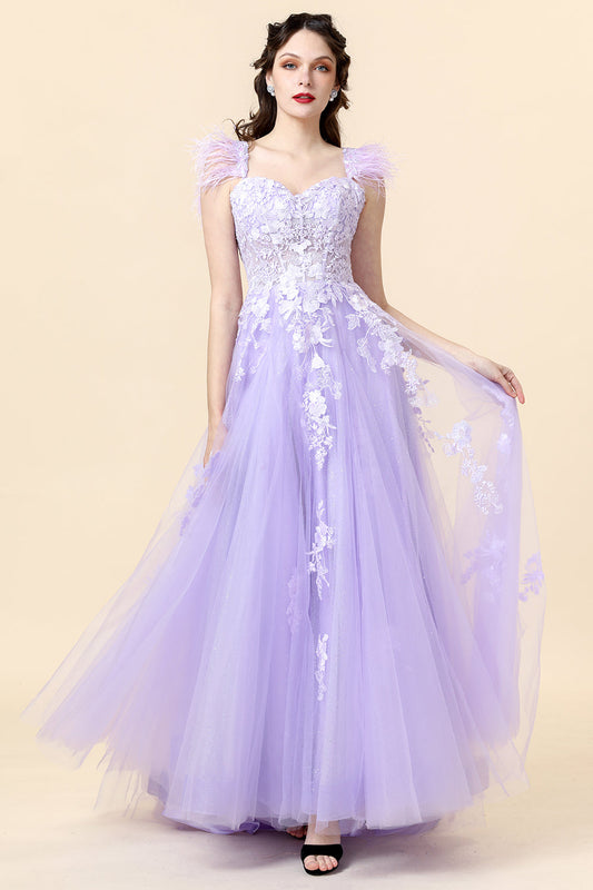 A-Line Sweetheart Purple Long Prom Dress with Appliques