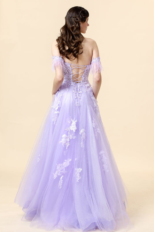 A-Line Sweetheart Purple Long Prom Dress with Appliques