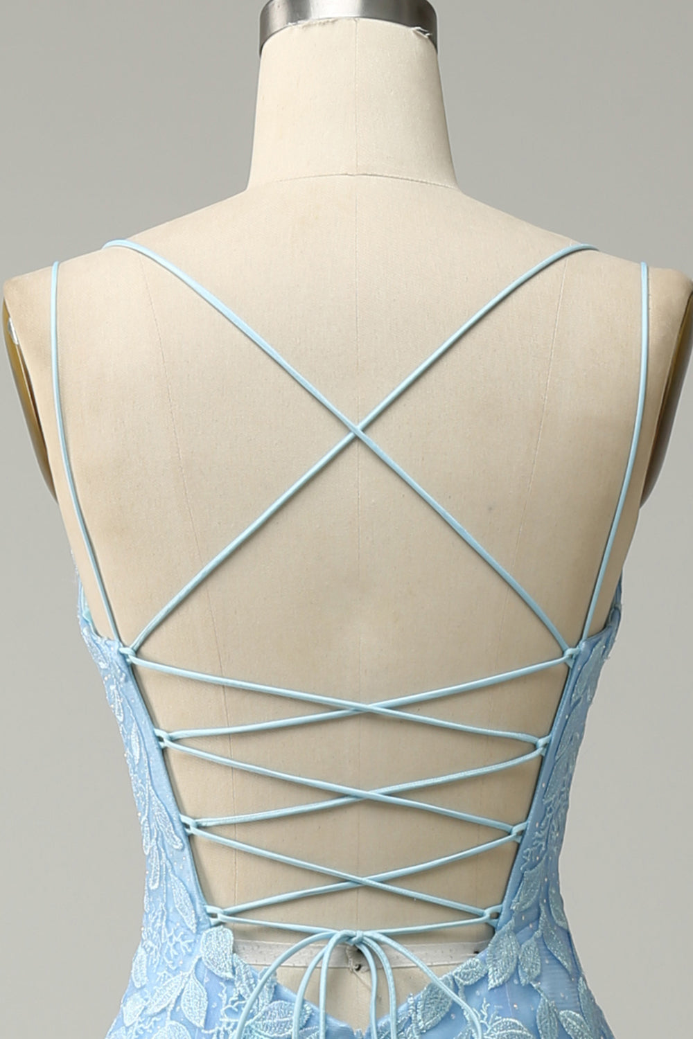 Spaghetti Straps Mermaid Blue Long Prom Dress With Appliques