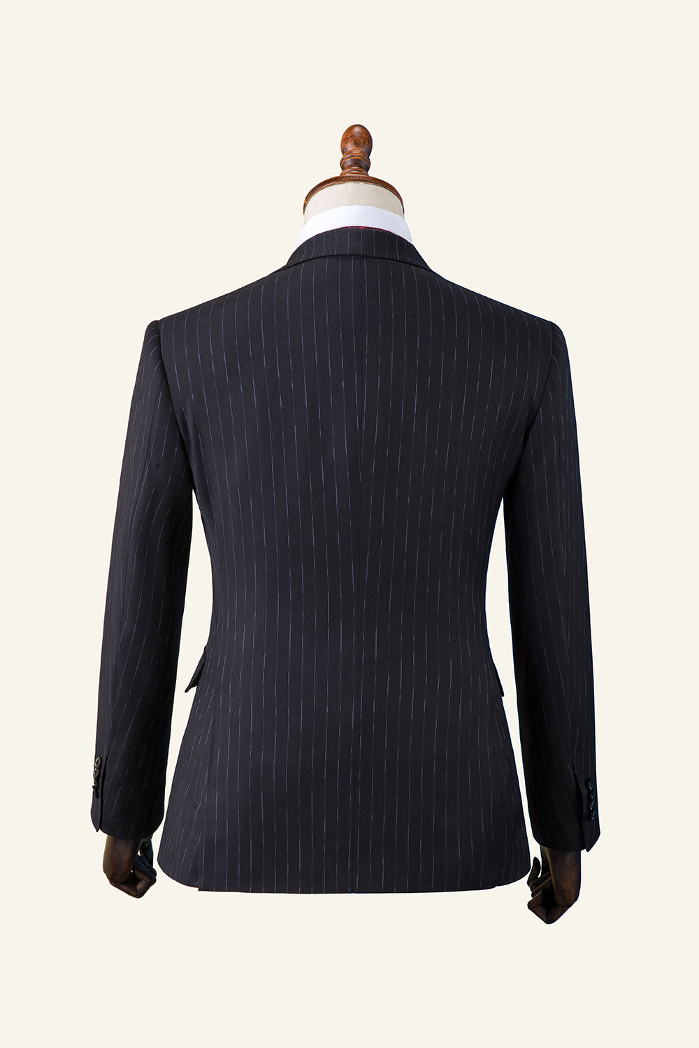 Costume 3 pièces homme à rayures noires croisé à revers pointus