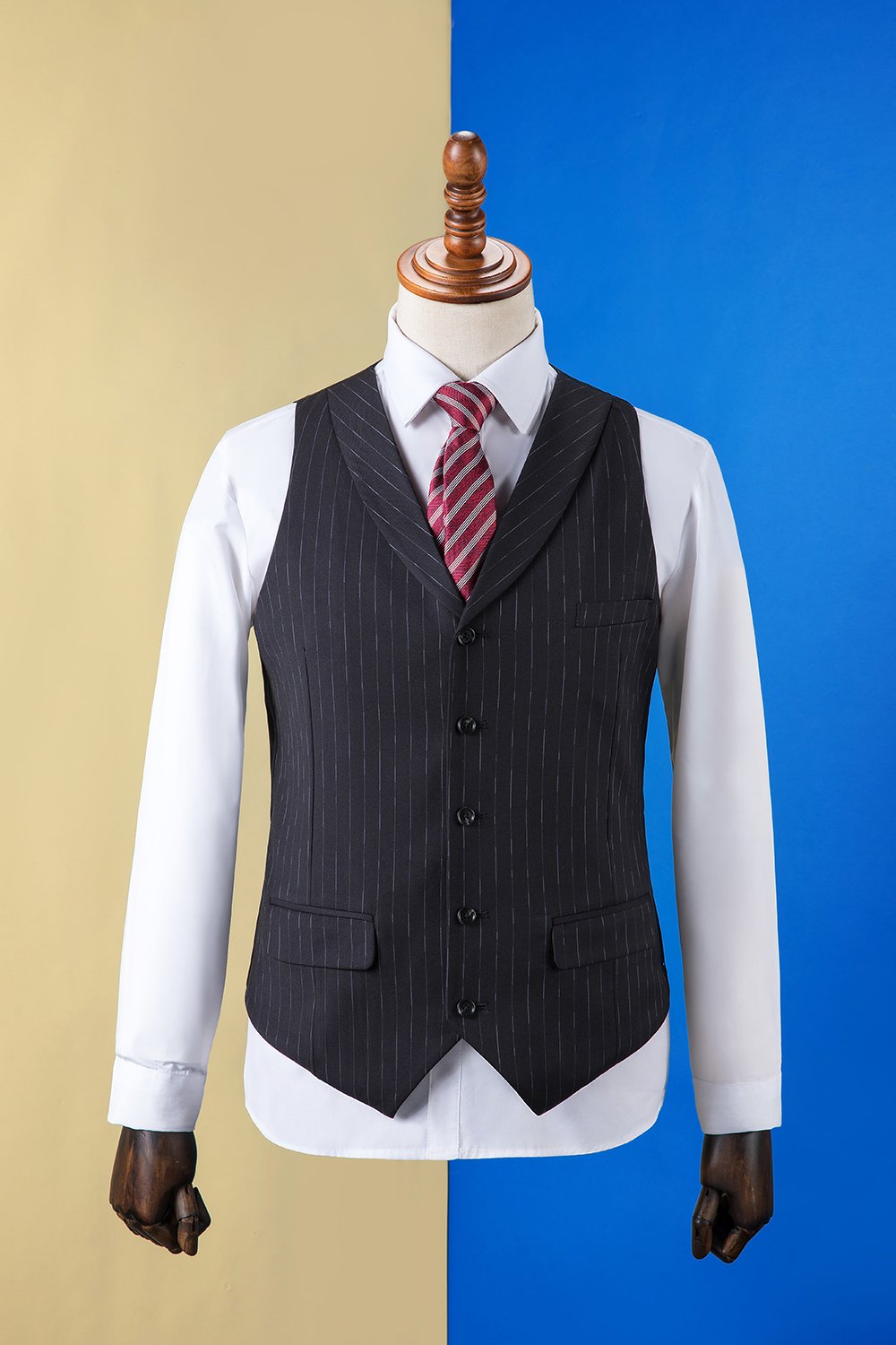 Costume 3 pièces homme à rayures noires croisé à revers pointus