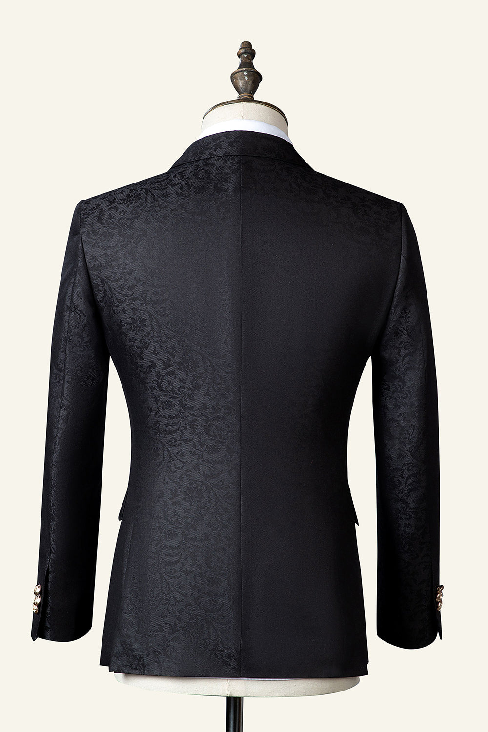 Costume 3 pièces croisé jacquard noir pour homme