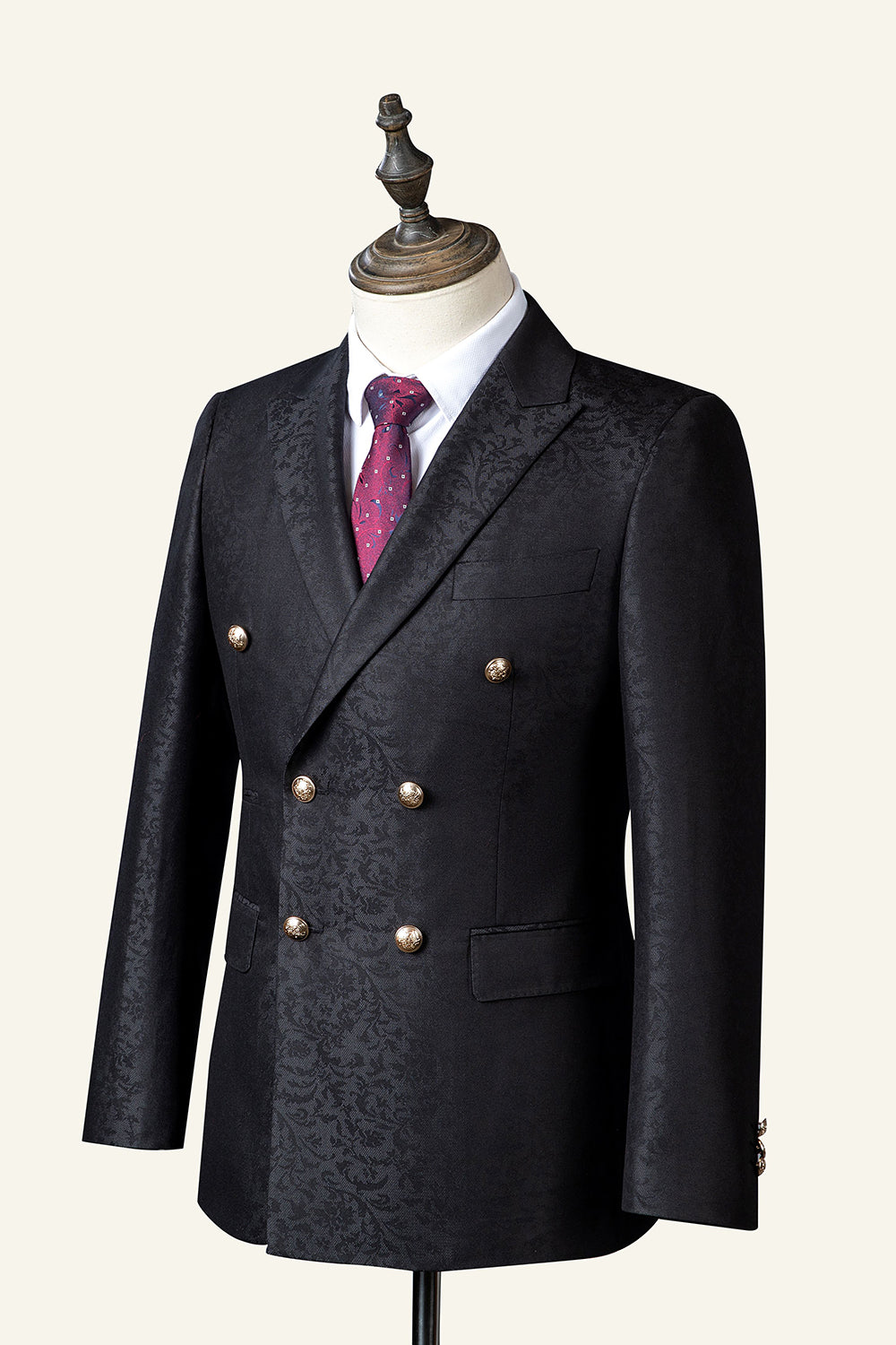Costume 3 pièces croisé jacquard noir pour homme