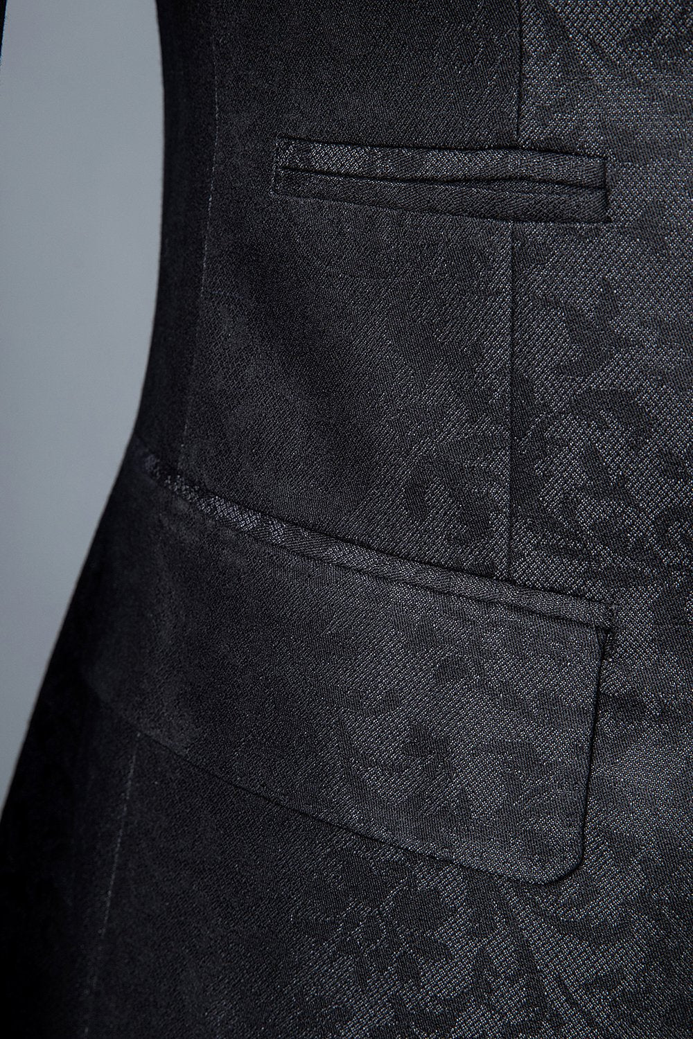 Costume 3 pièces croisé jacquard noir pour homme