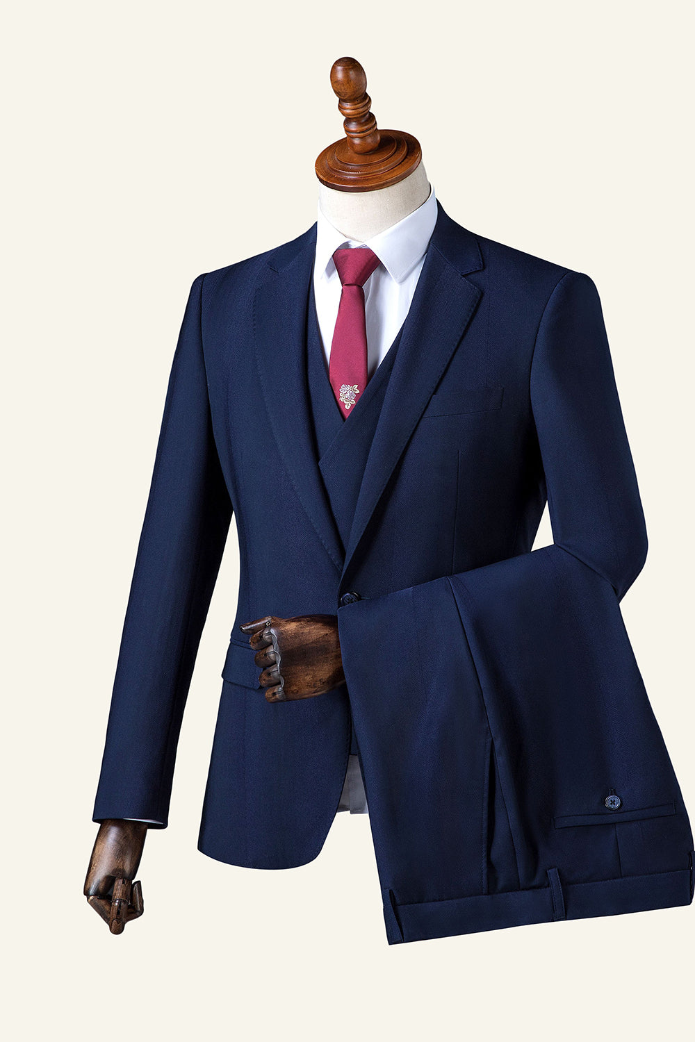 Costume homme 3 pièces marine à revers crantés
