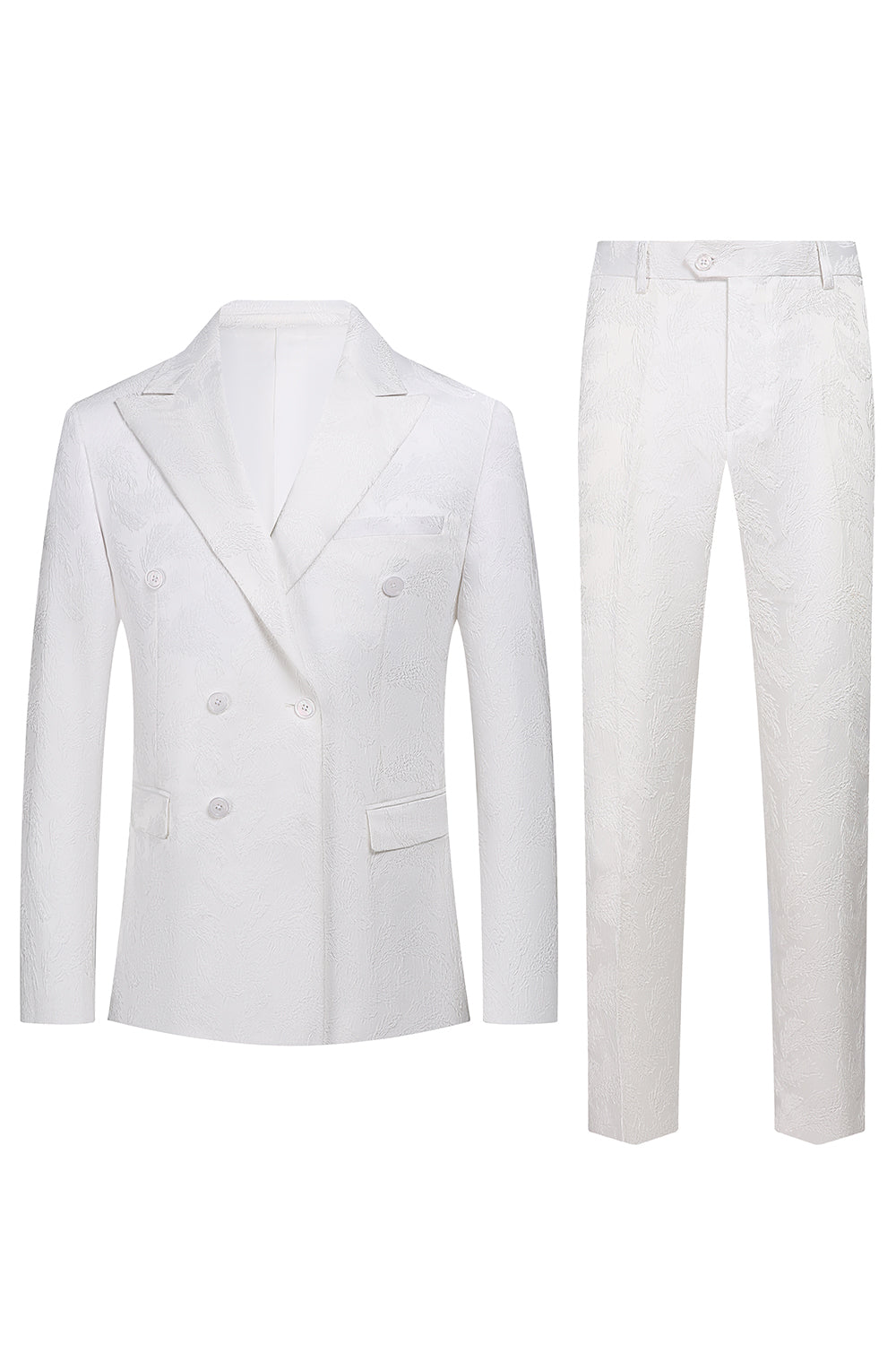 Costumes blancs jacquard à double boutonnage pour homme, 2 pièces